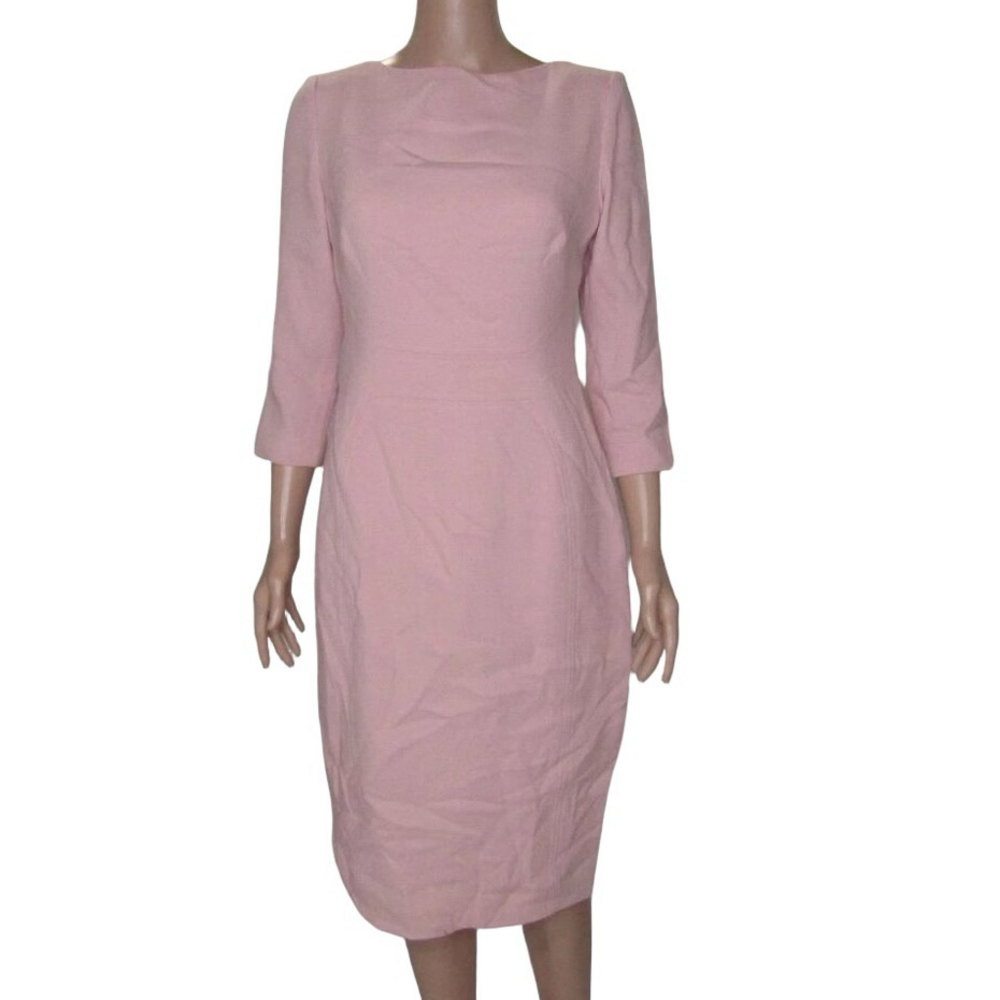NEW LELA ROSE Women's Wool Crepe Half Sleeve Midi Shift Dress Size 8 Pink